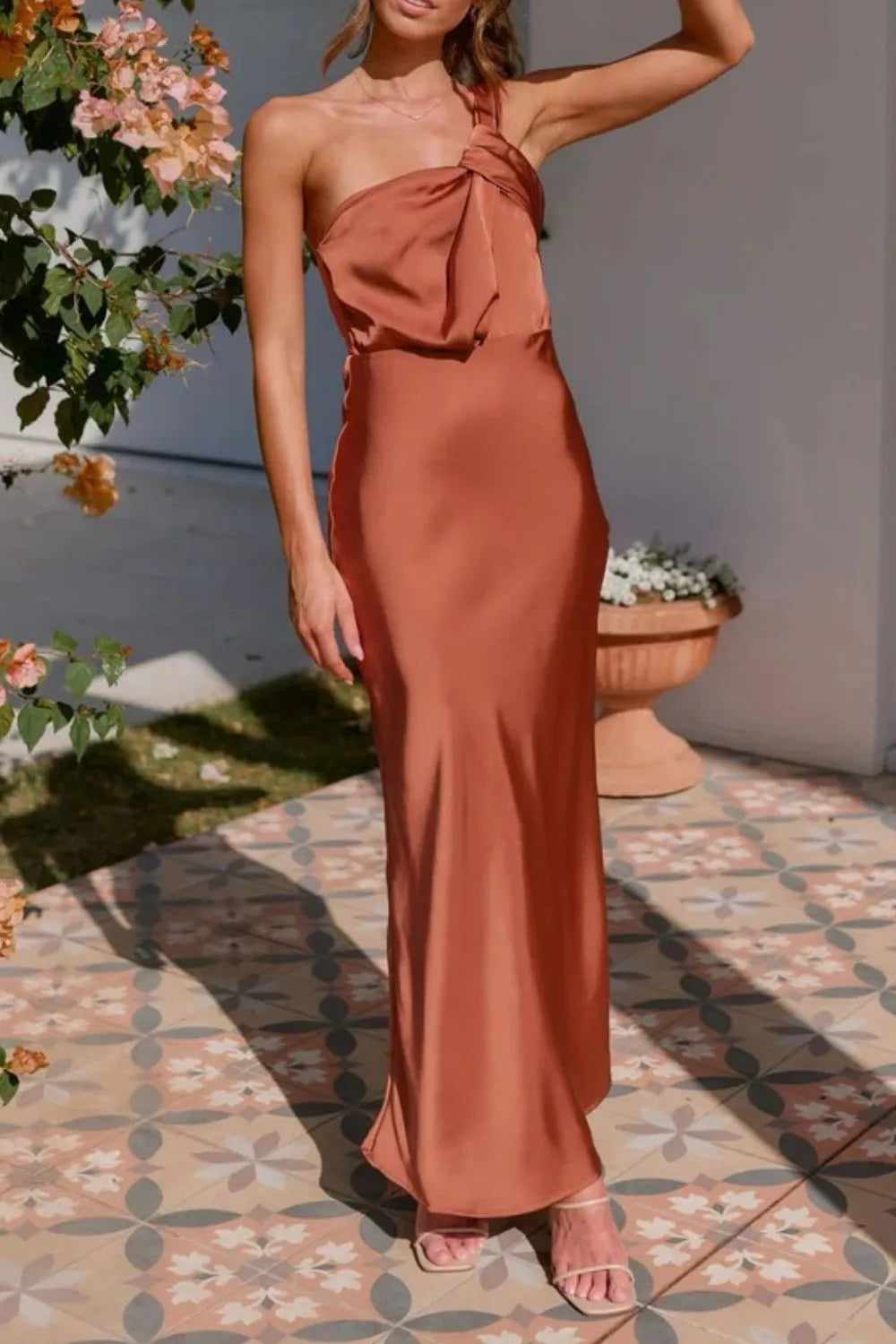 One Shoulder Maxi Dress in Caramel