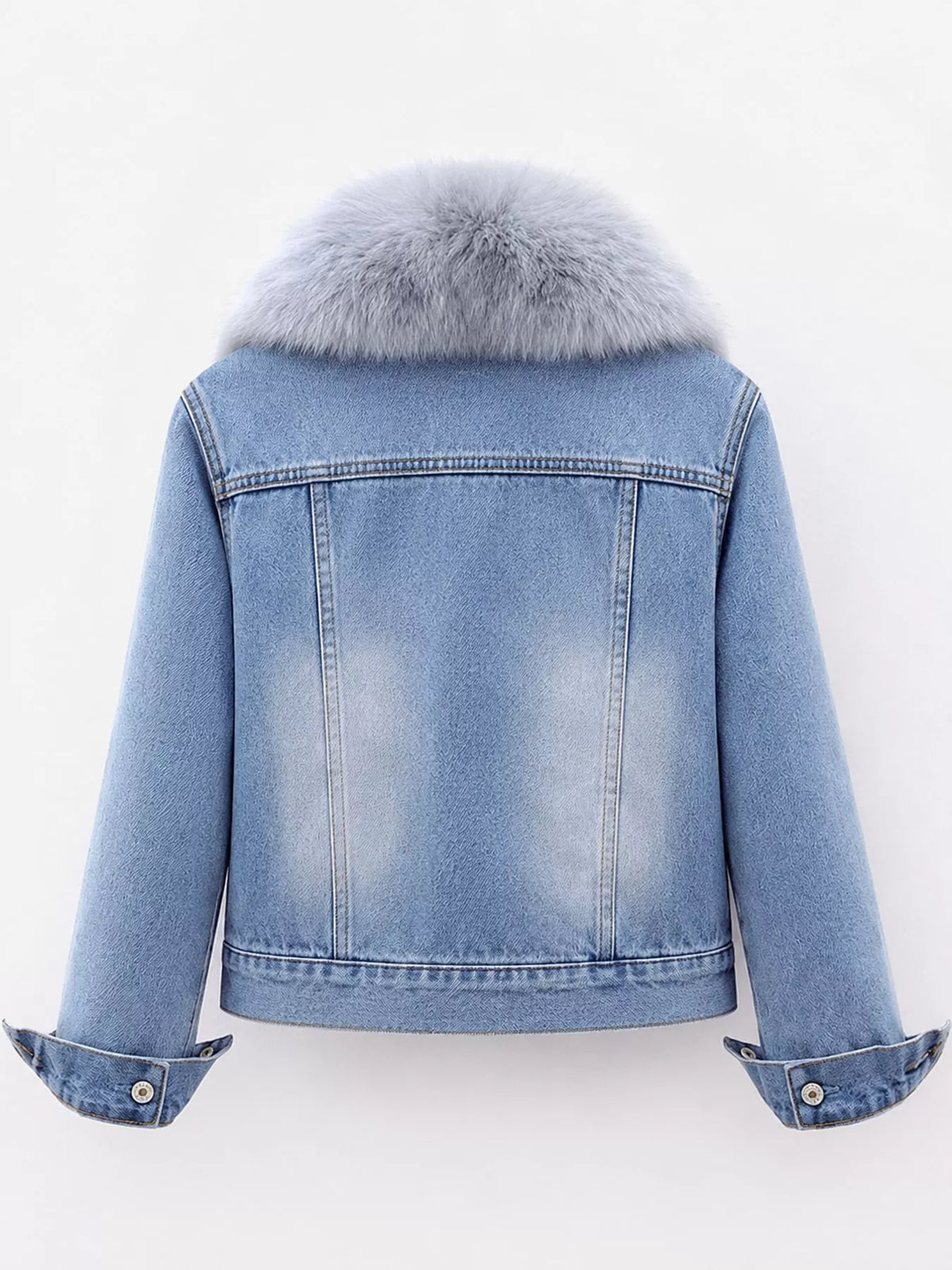 Sherpa-Lined Distressed Denim Jacket