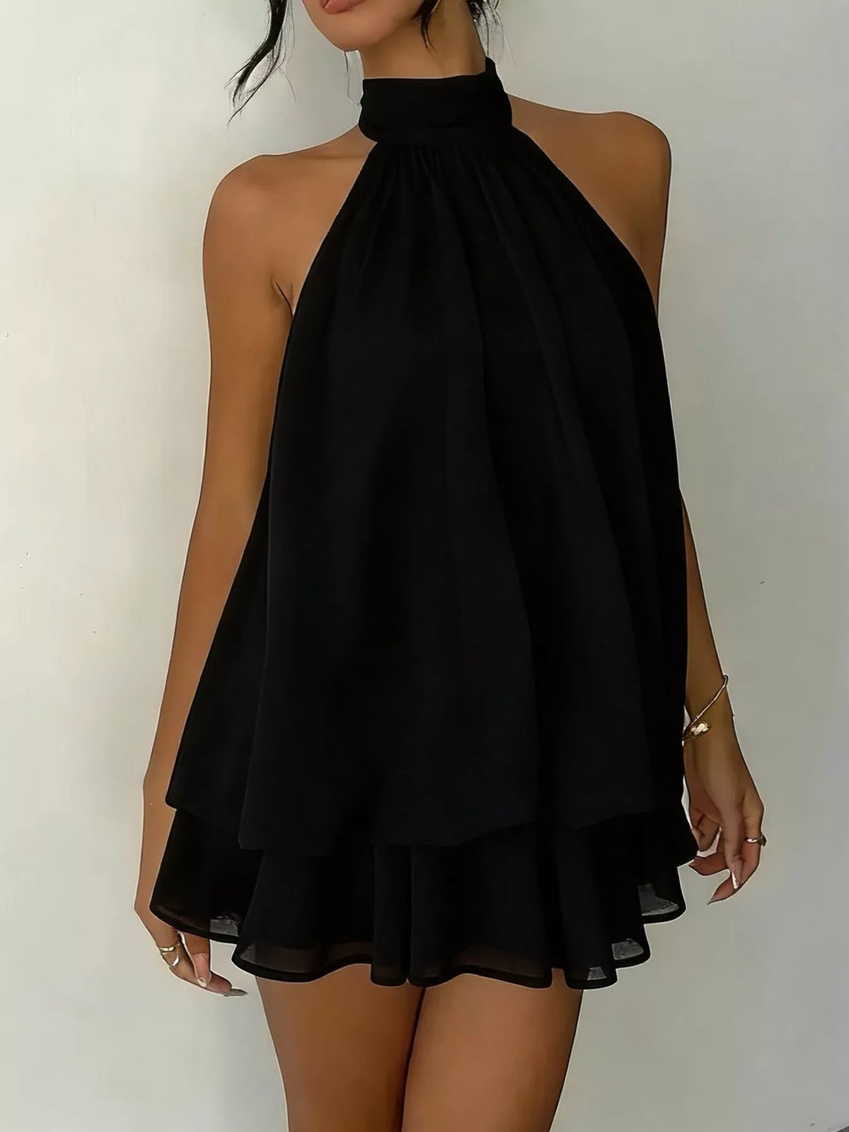 Tied Halter Chiffon Mini Dress