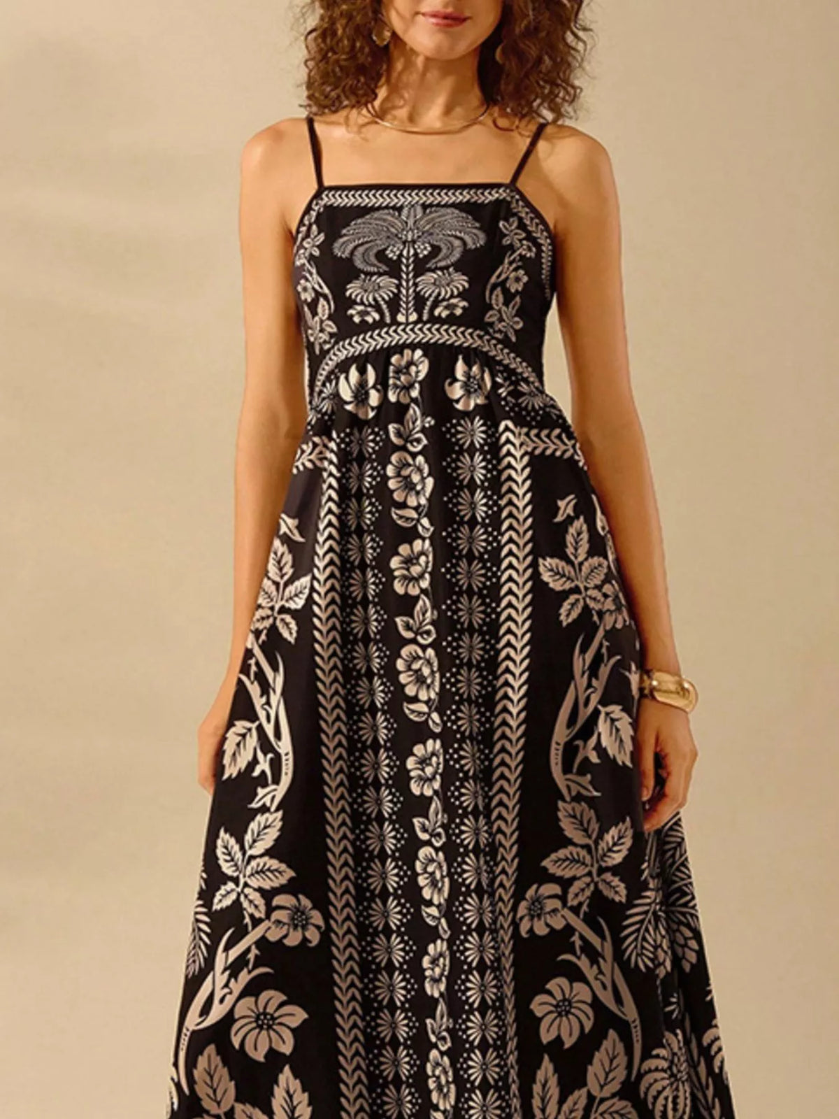 Floral Spaghetti Strap Maxi Dress in Black