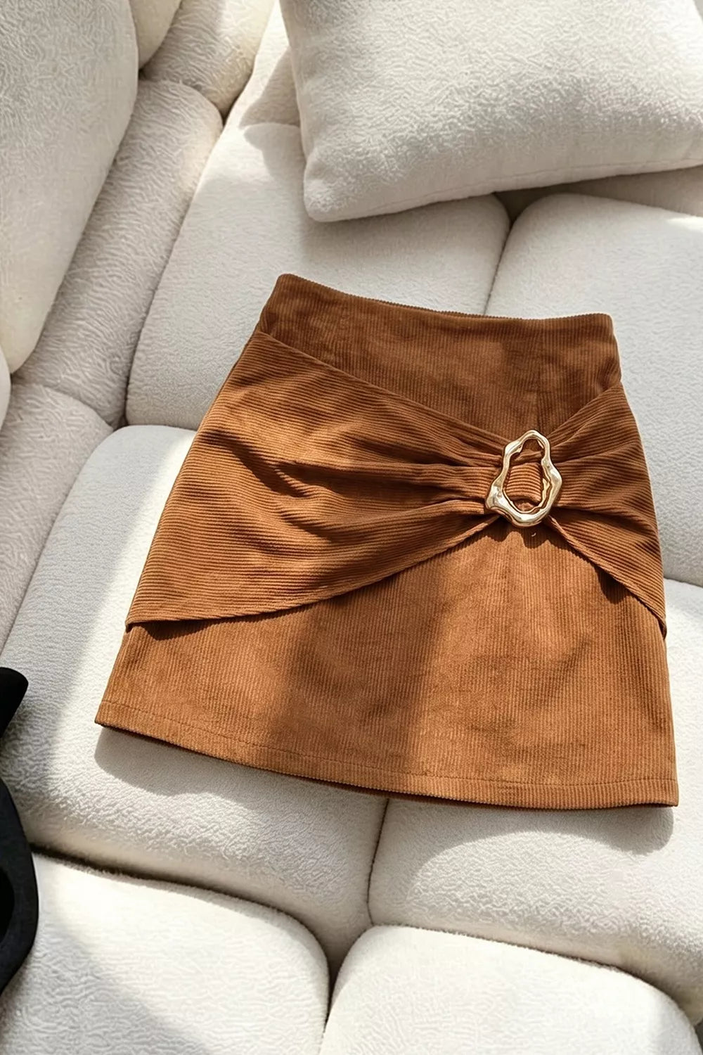 Metal Buckle Mini Skirt in Caramel