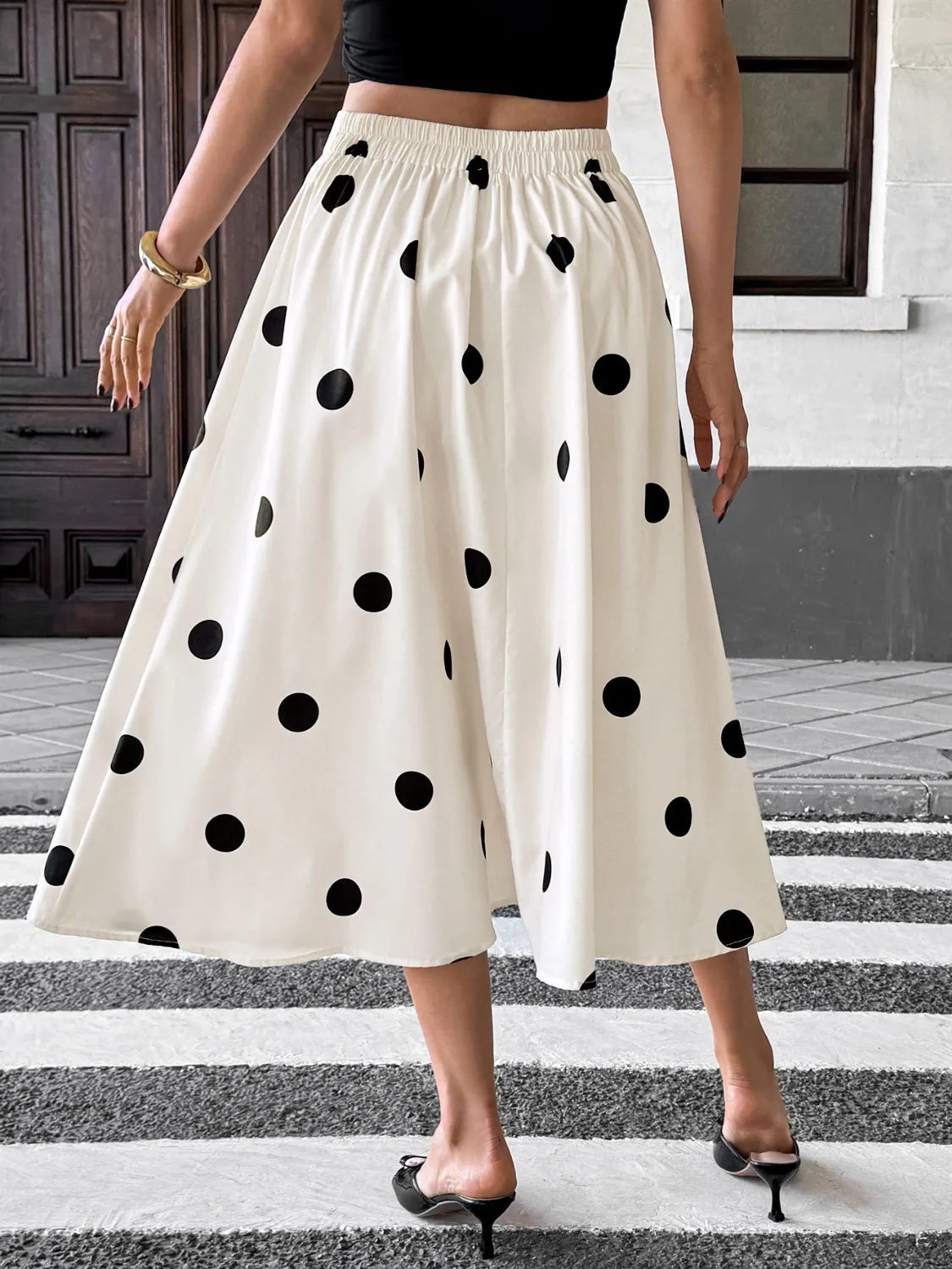 Polka Dot Button Skirt in Cream