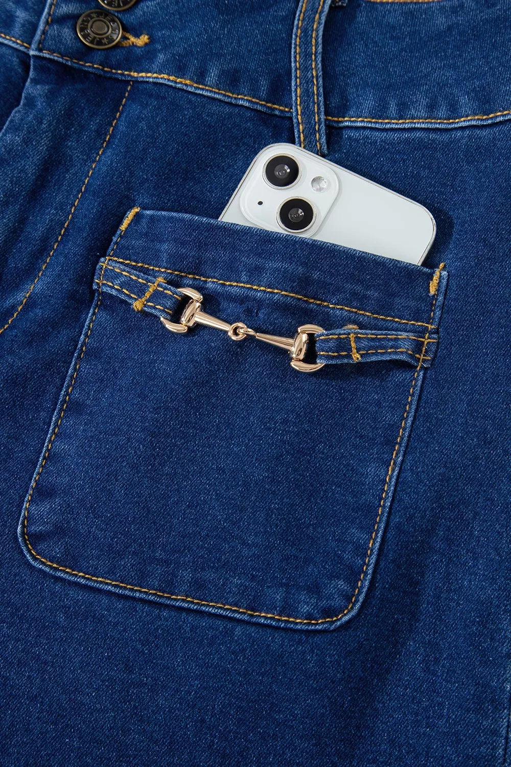 Hardware Patched Pocket Wide Leg Jeans in Navy