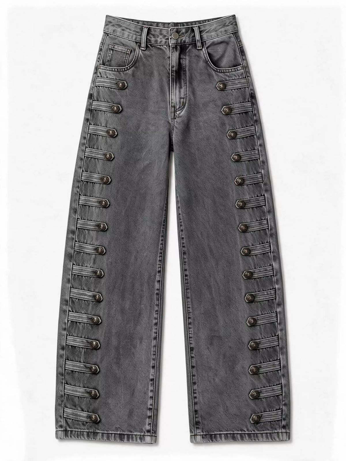 Decorative Button Wide Leg Jeans