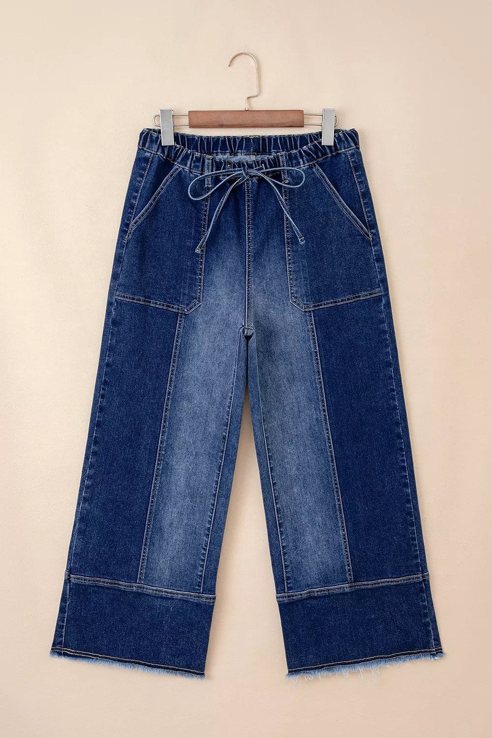 Raw Hem Wide Leg Denim Pants in Medium