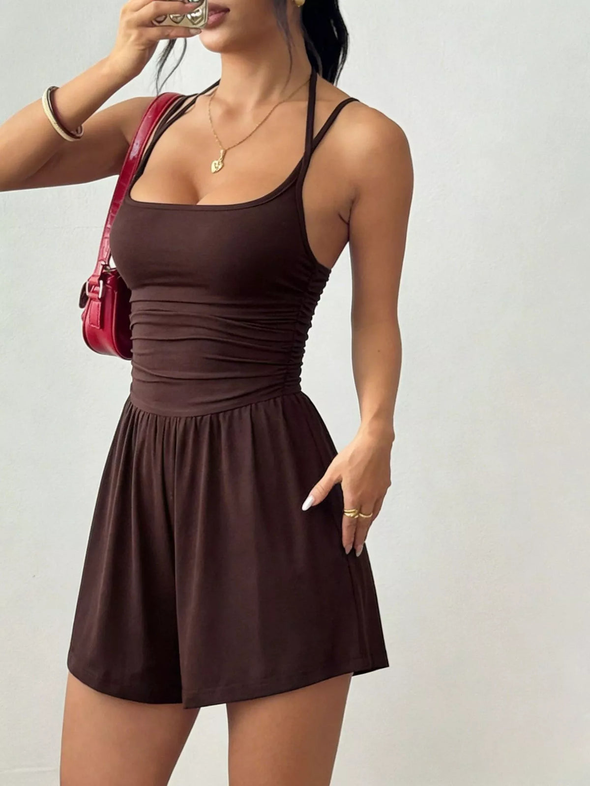Ruched Spaghetti Strap Romper