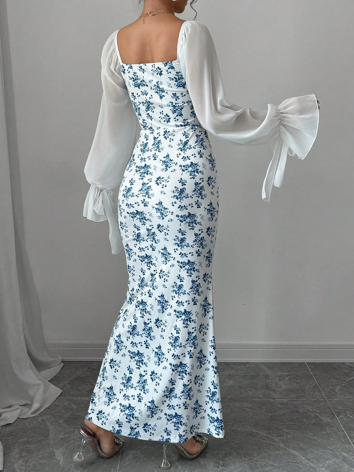Floral Sweetheart Maxi Dress in Light Blue