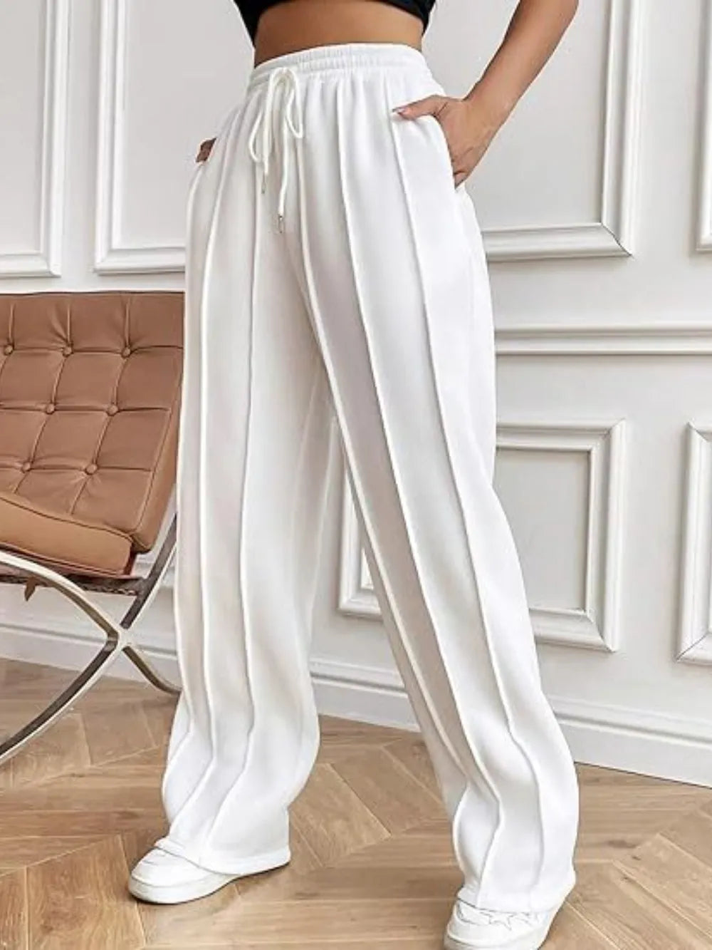 Drawstring Wide Leg Pants with Pockets by K&L