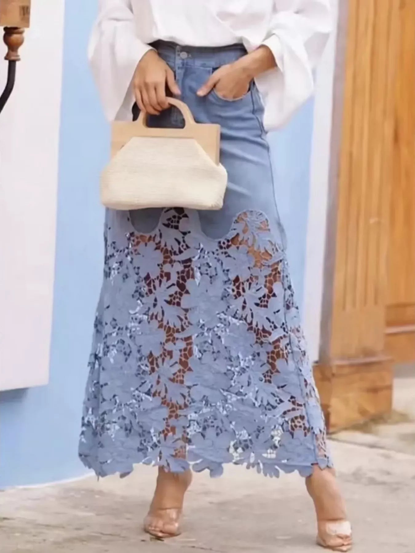 Lace-Trimmed Slit Skirt
