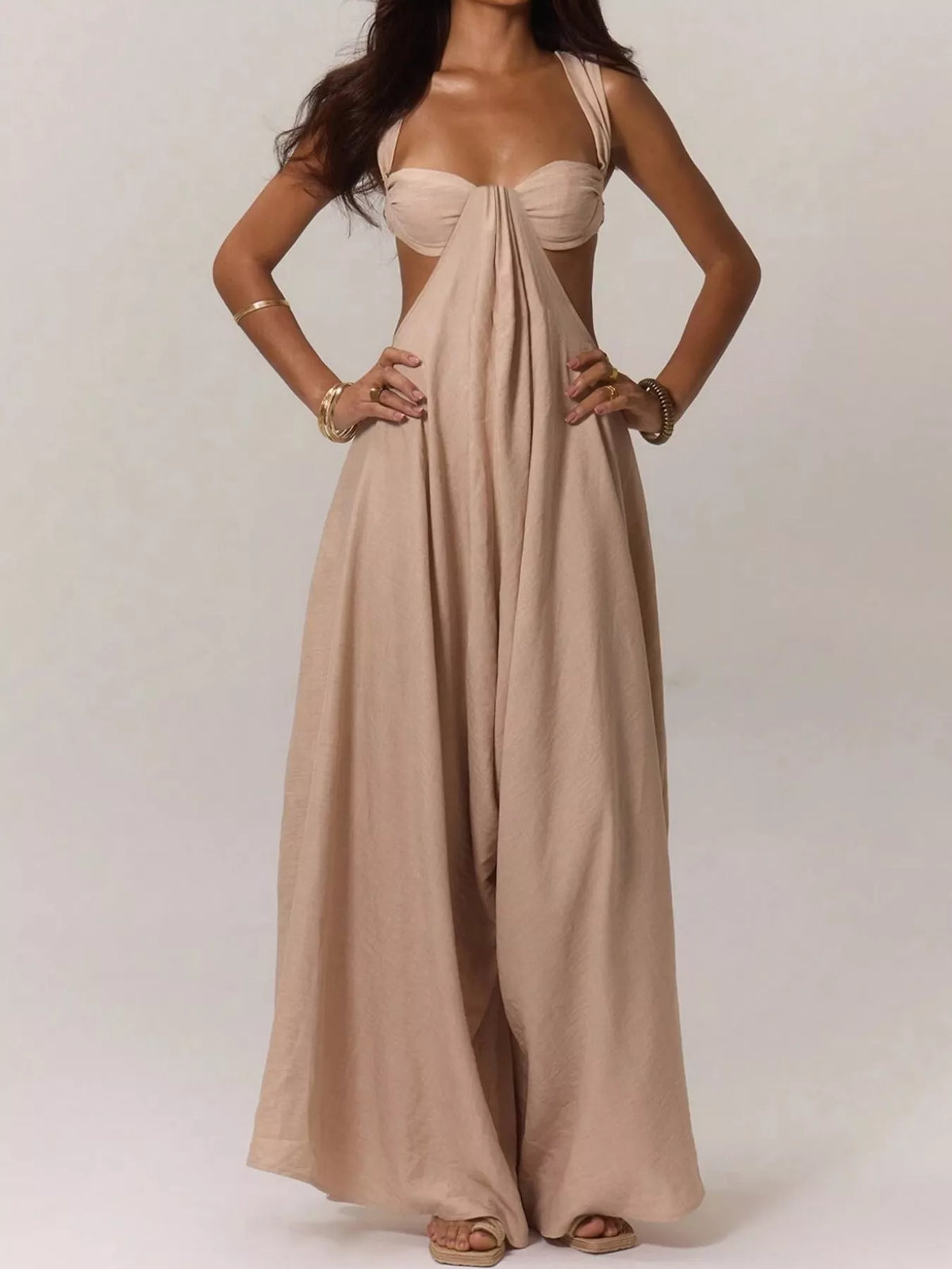 Backless Wide-Leg Jumpsuit with Cutout Detail