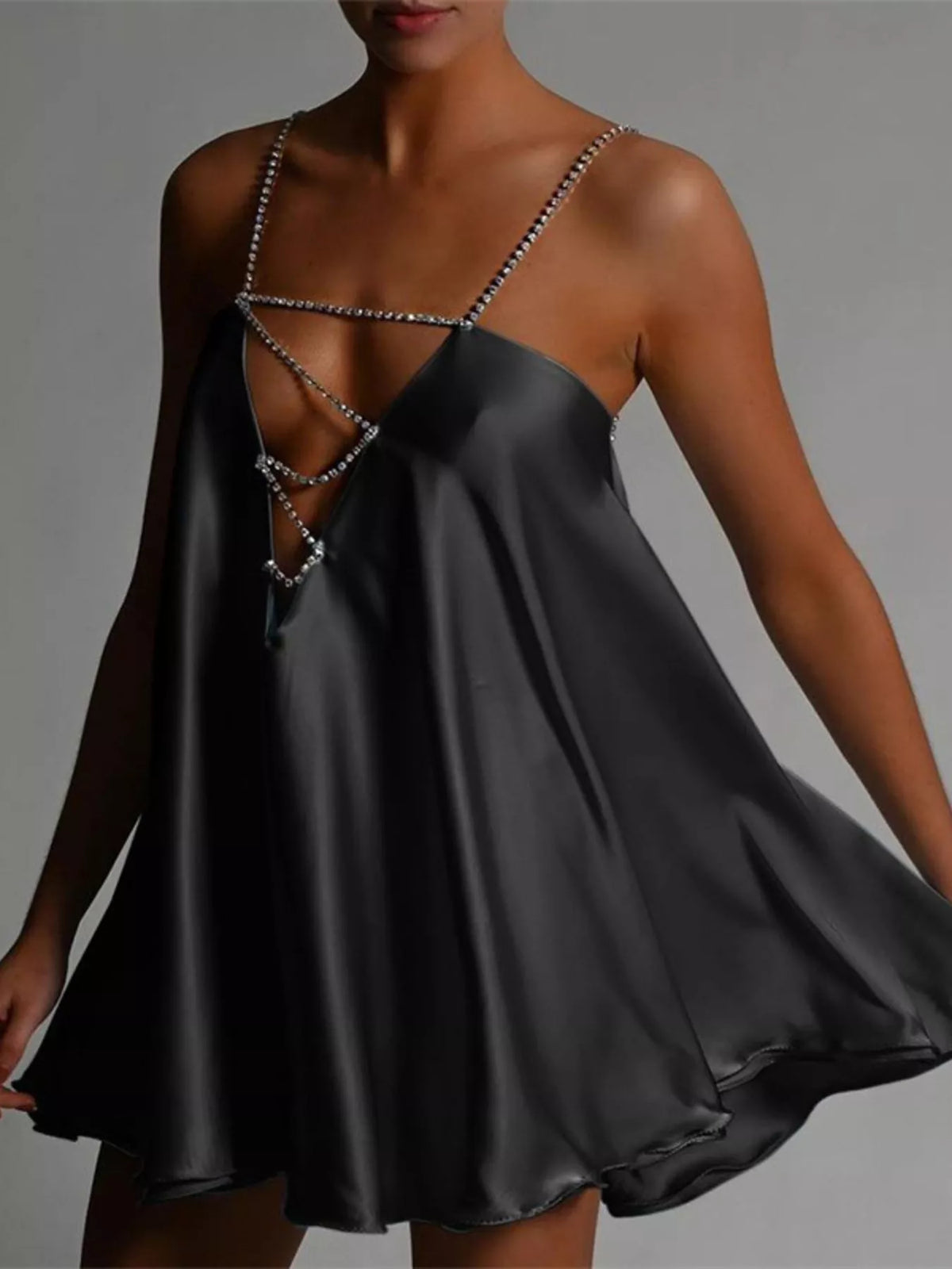 Rhinestone Plunge Mini Dress