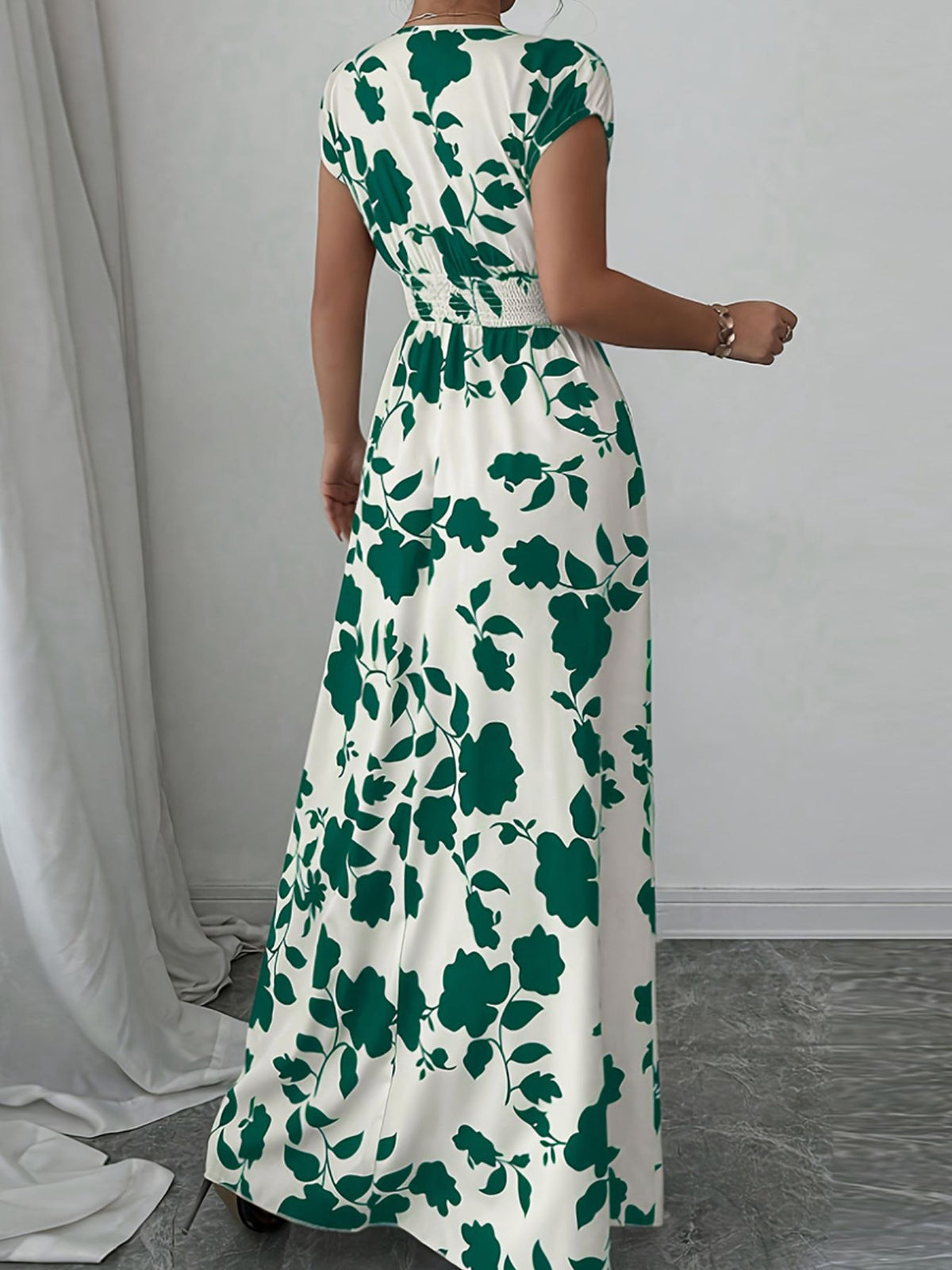 Printed Surplice Cap-Sleeve Maxi Dress