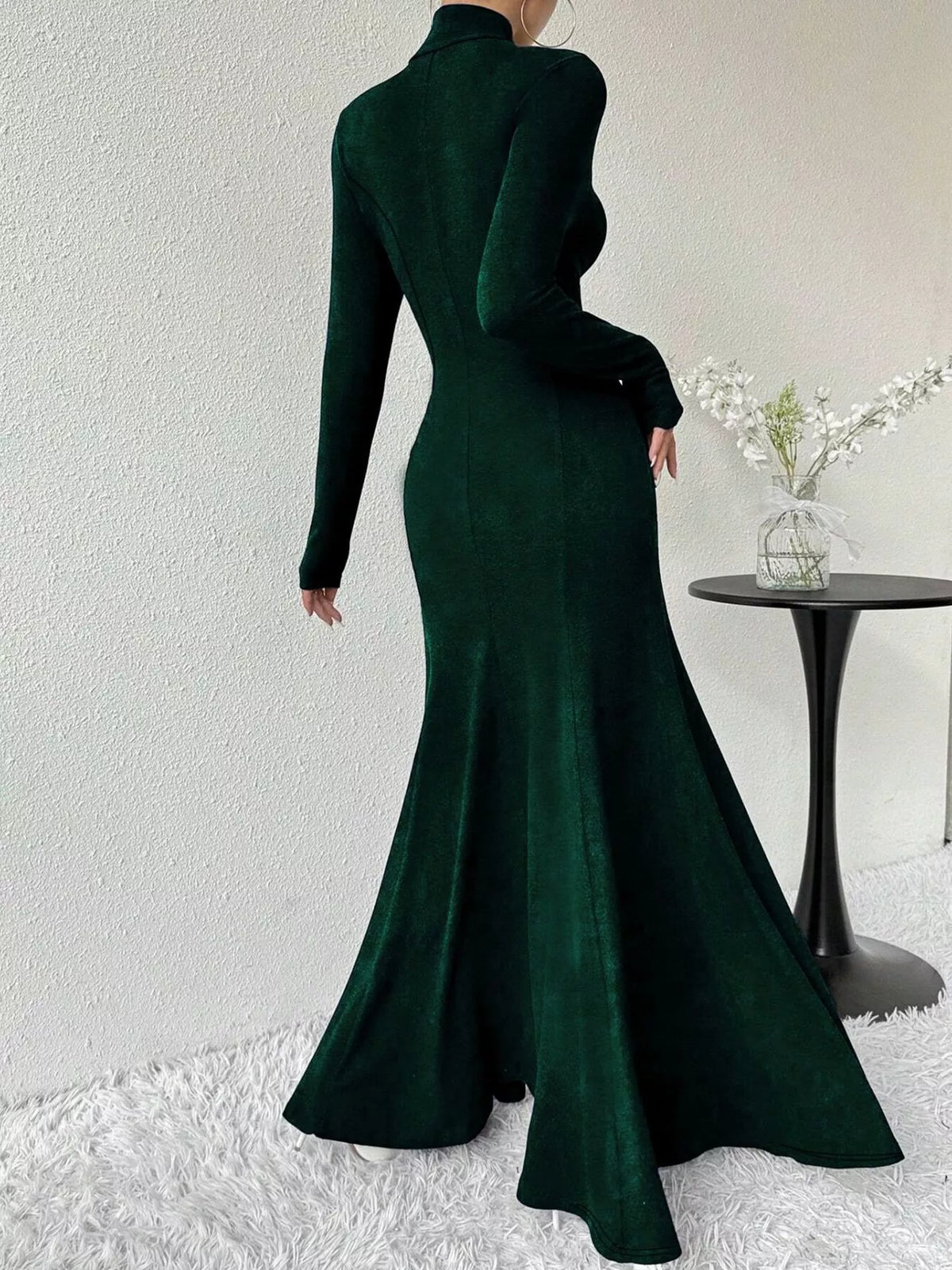 Turtleneck Long Sleeve Mermaid Maxi Dress