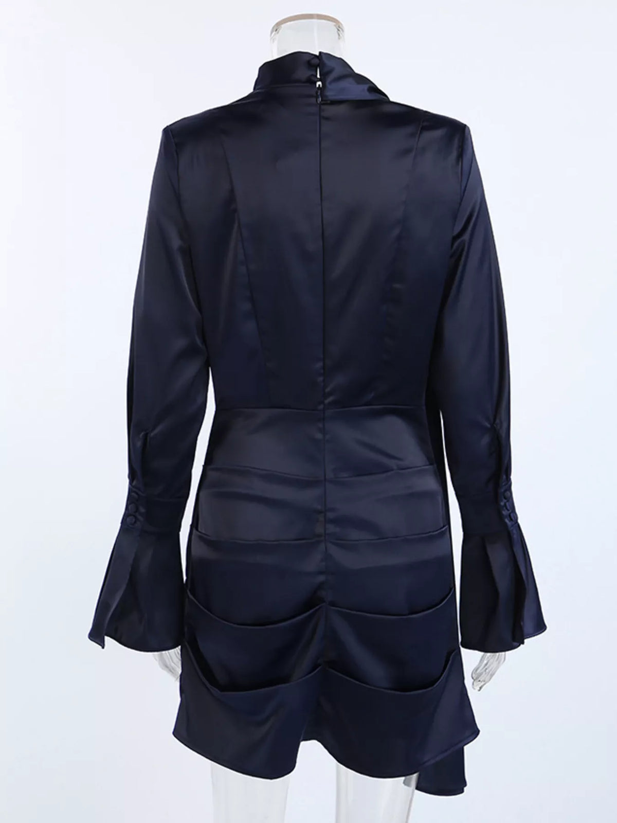Mock Neck Flounce-Sleeve Dress in Dark Navy