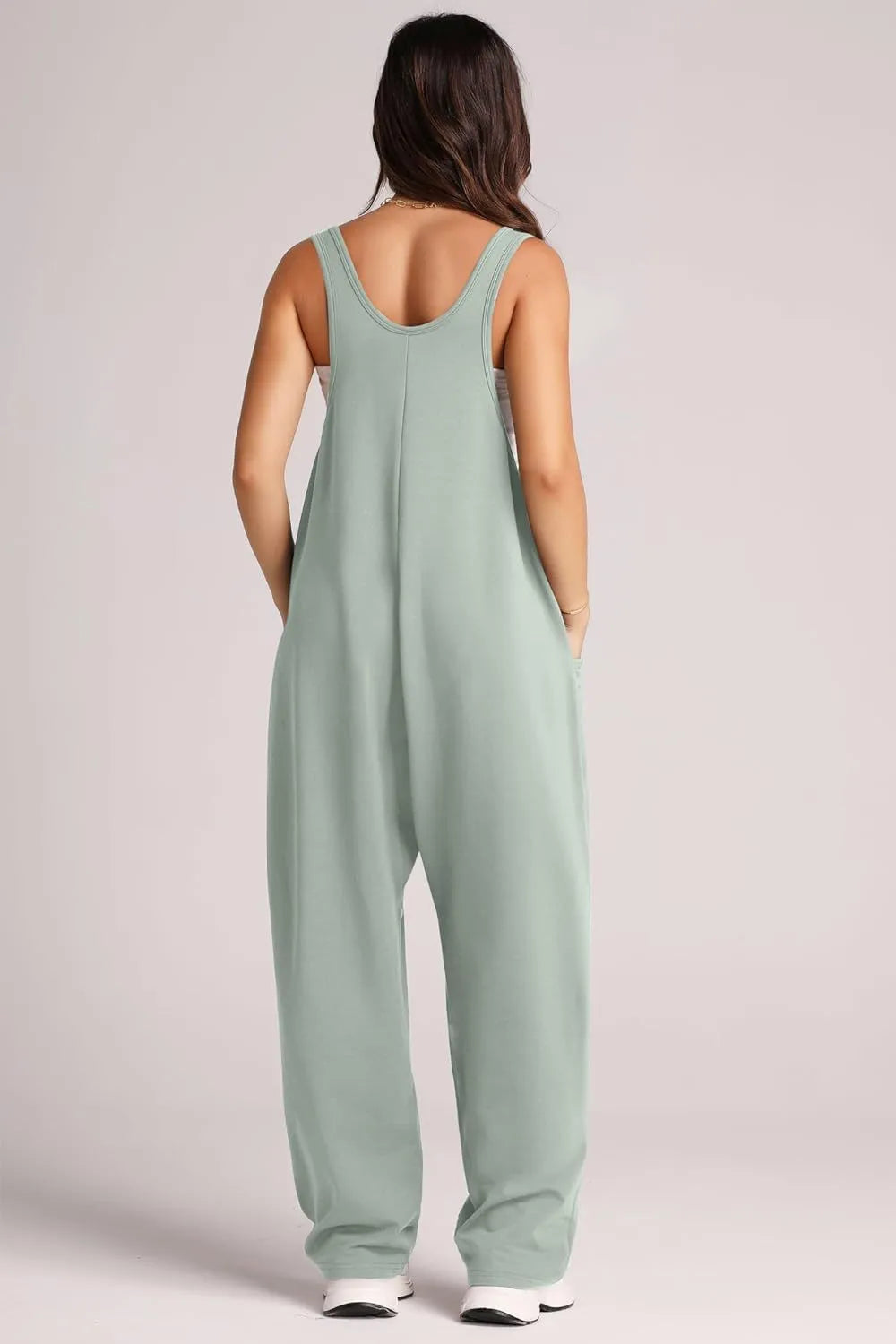 V-Neck Wide Strap Overalls with Pockets