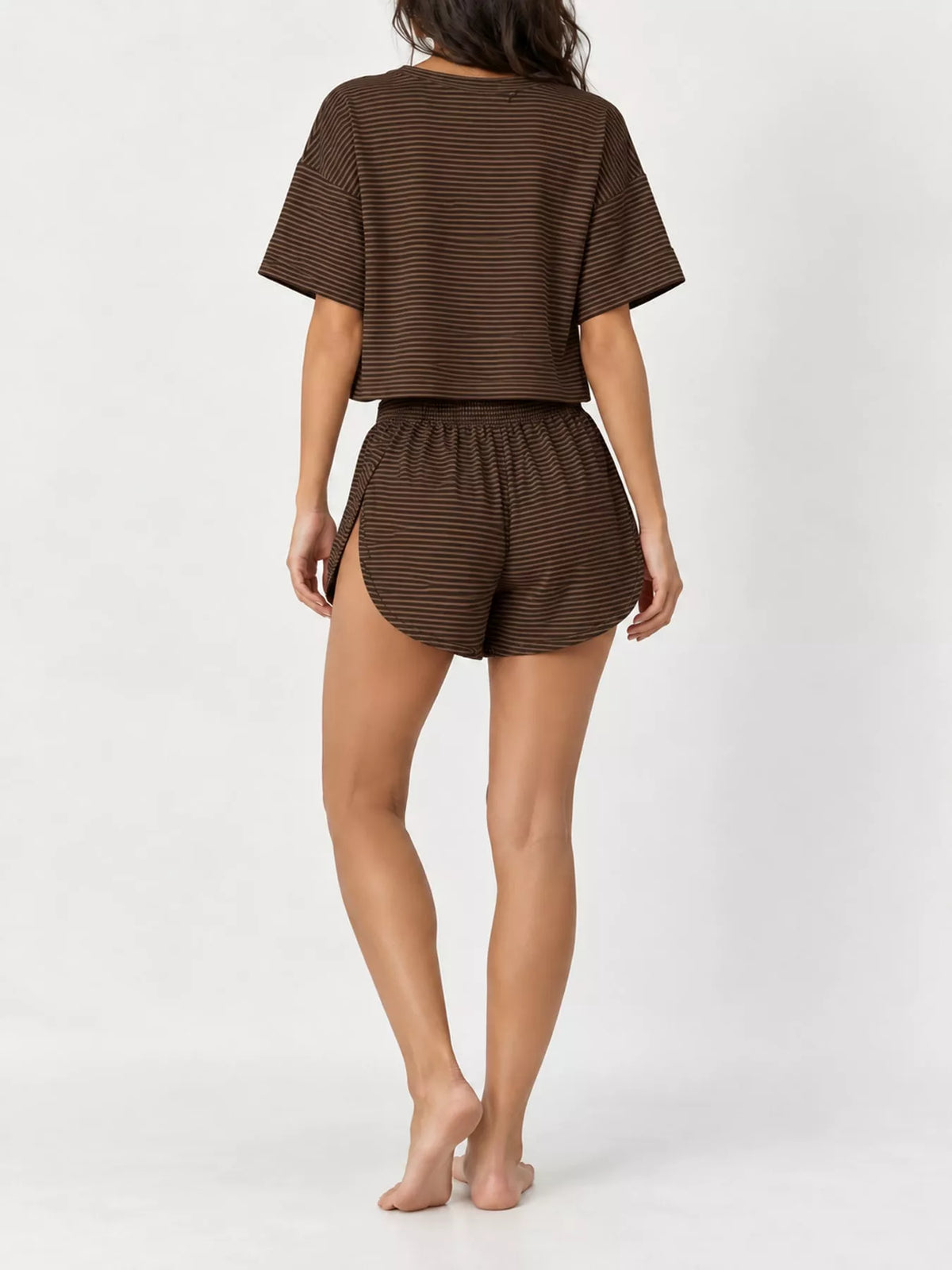 Striped Crop Top and Shorts Lounge Set