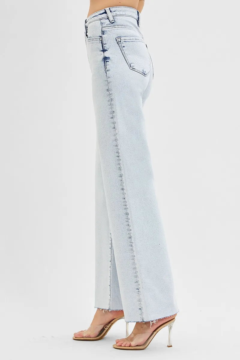 Risen High Rise Wide Leg Jeans in Light Wash