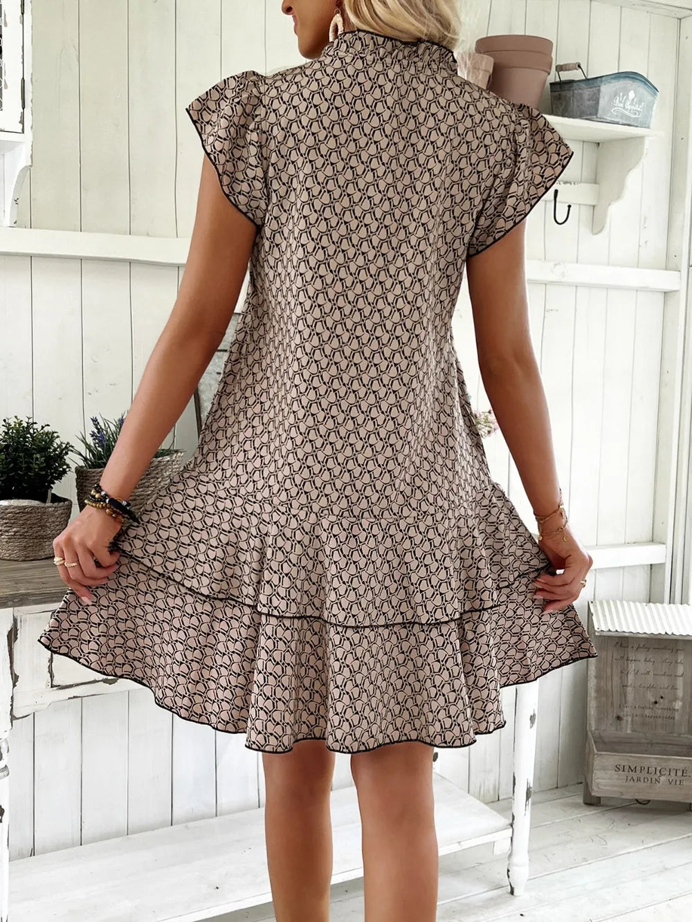 Ruffled Layered Printed Mini Dress by Sara Roman