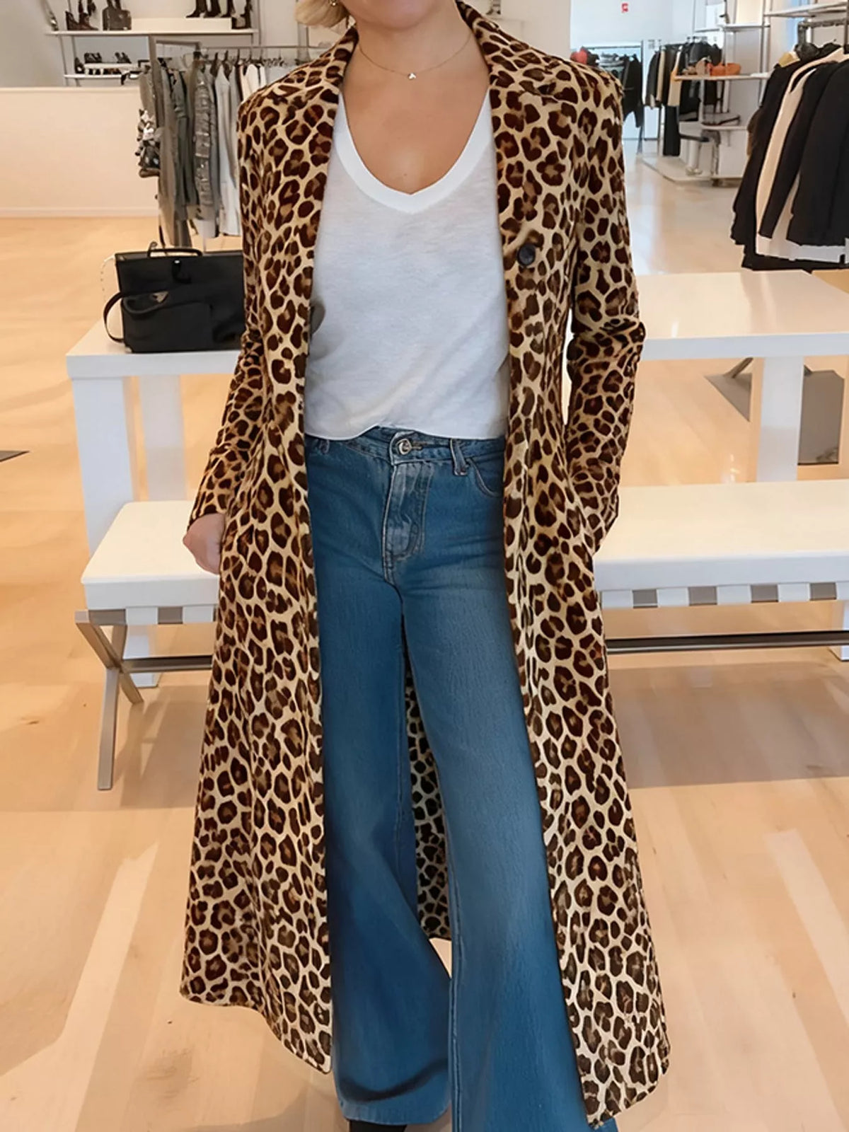 Leopard Print Longline Trench Coat