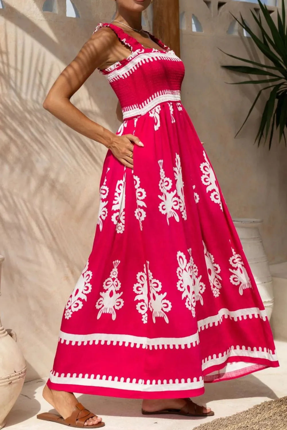 Printed Square Neck Cami Dress with Pockets