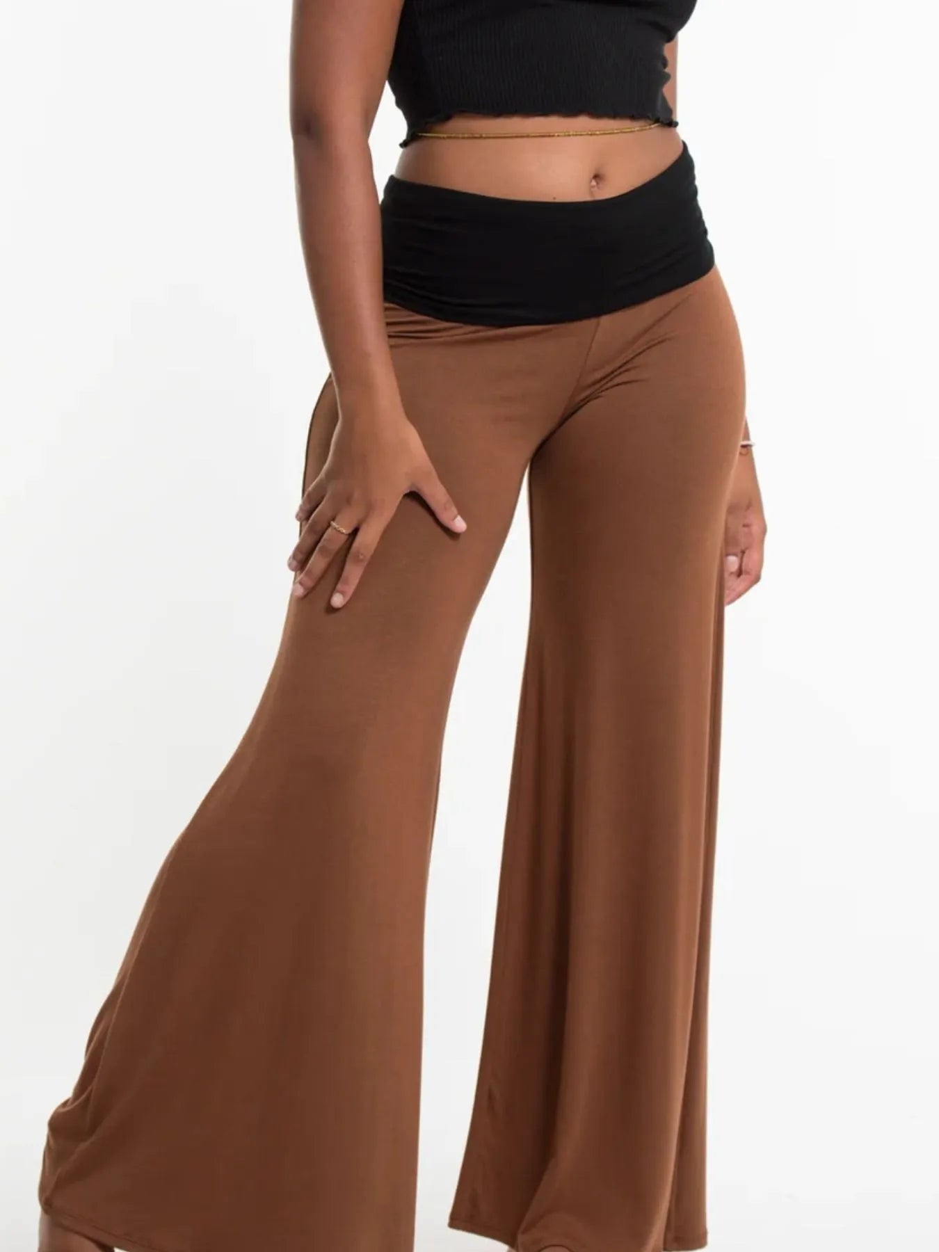 High-Waisted Wide Leg Yoga Pants with Contrast Waistband by Mystique Q