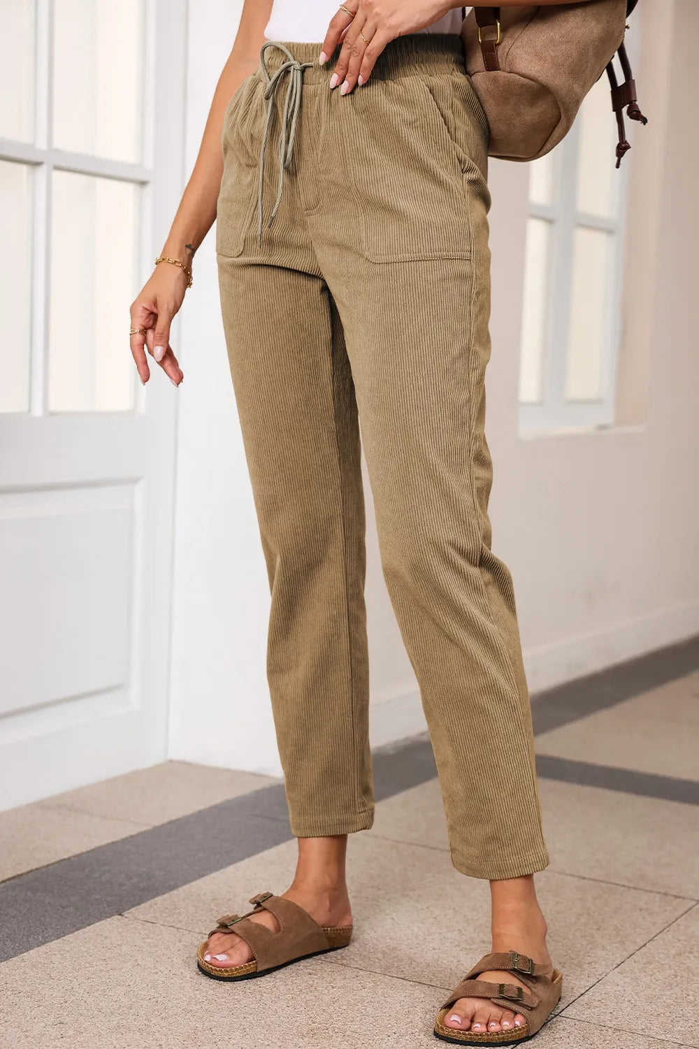 Drawstring Straight Leg Pants with Pockets