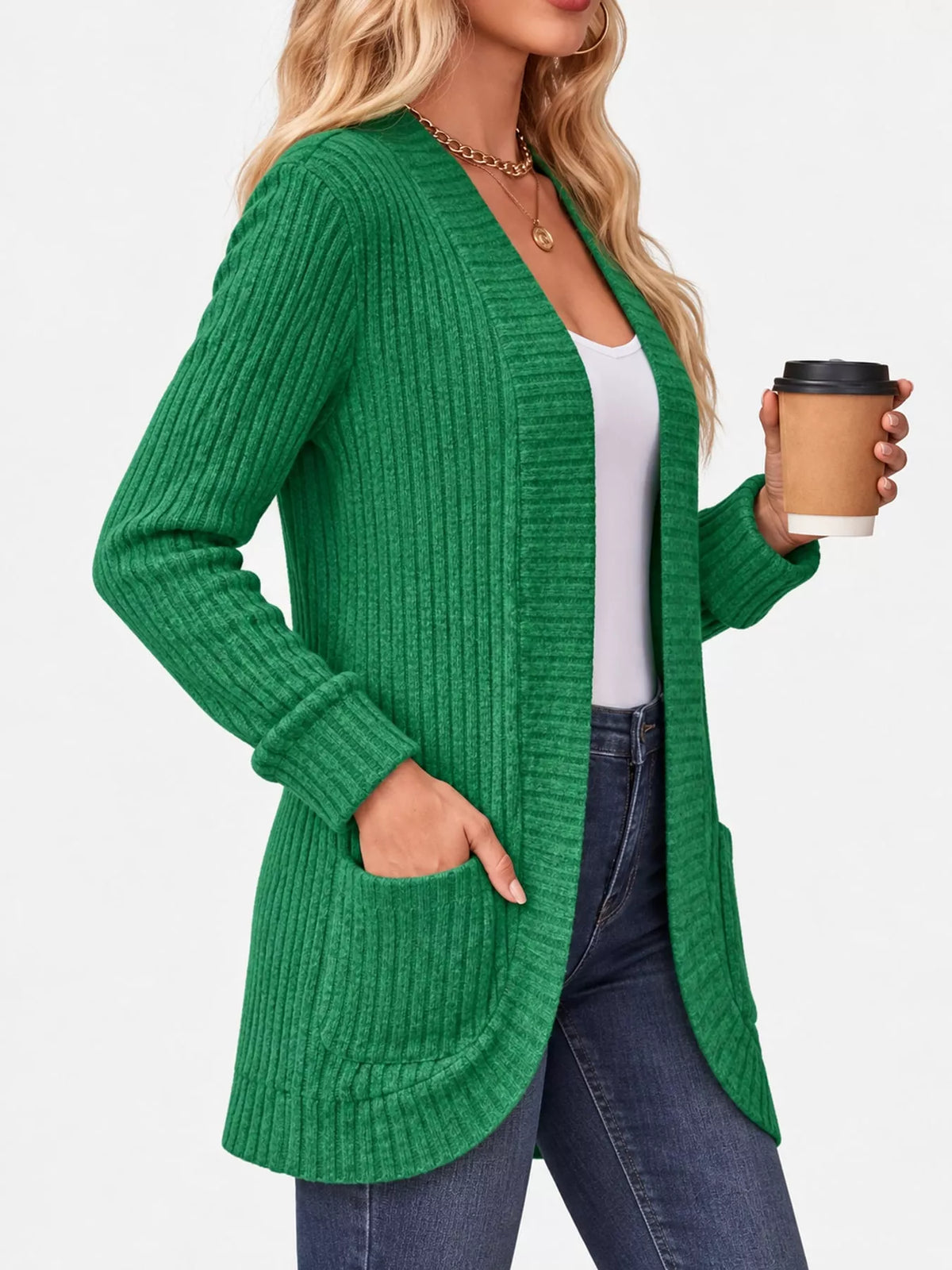 Ribbed Open-Front Longline Cardigan