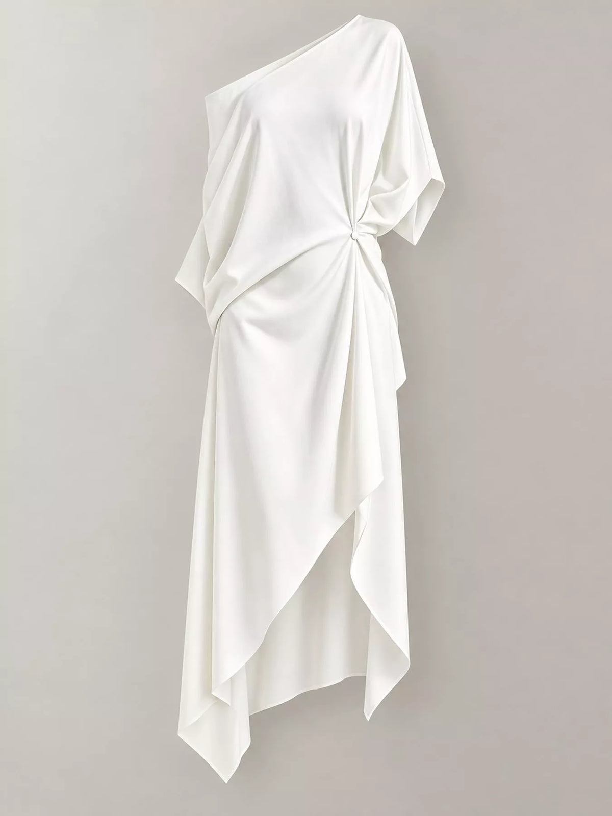 One-Shoulder Asymmetric Hem Midi Dress