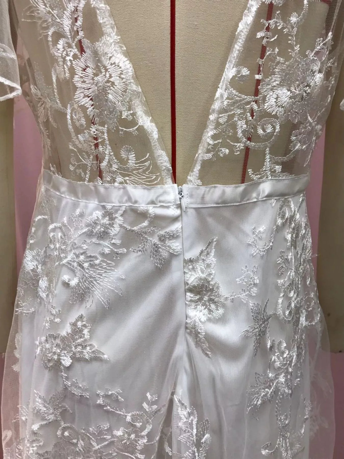Lace Flutter Sleeve V-Neck Dress in White