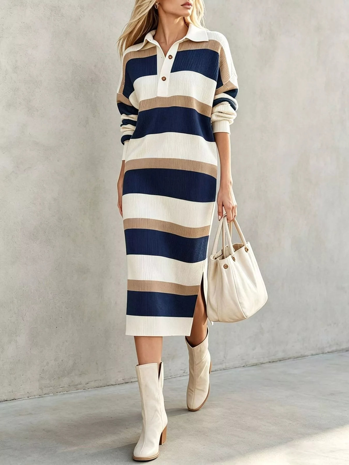 Polo Collar Sweater Dress