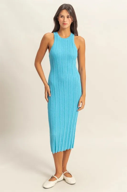 Hyfve Bodycon Ribbed Knit Dress in Blue