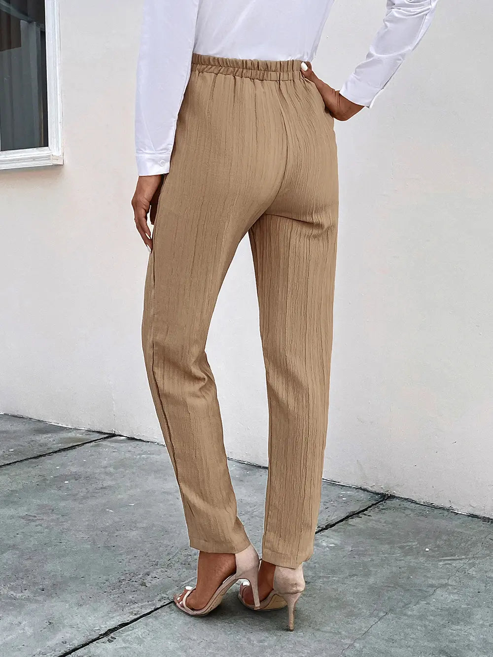 Textured Drawstring Pants in Tan