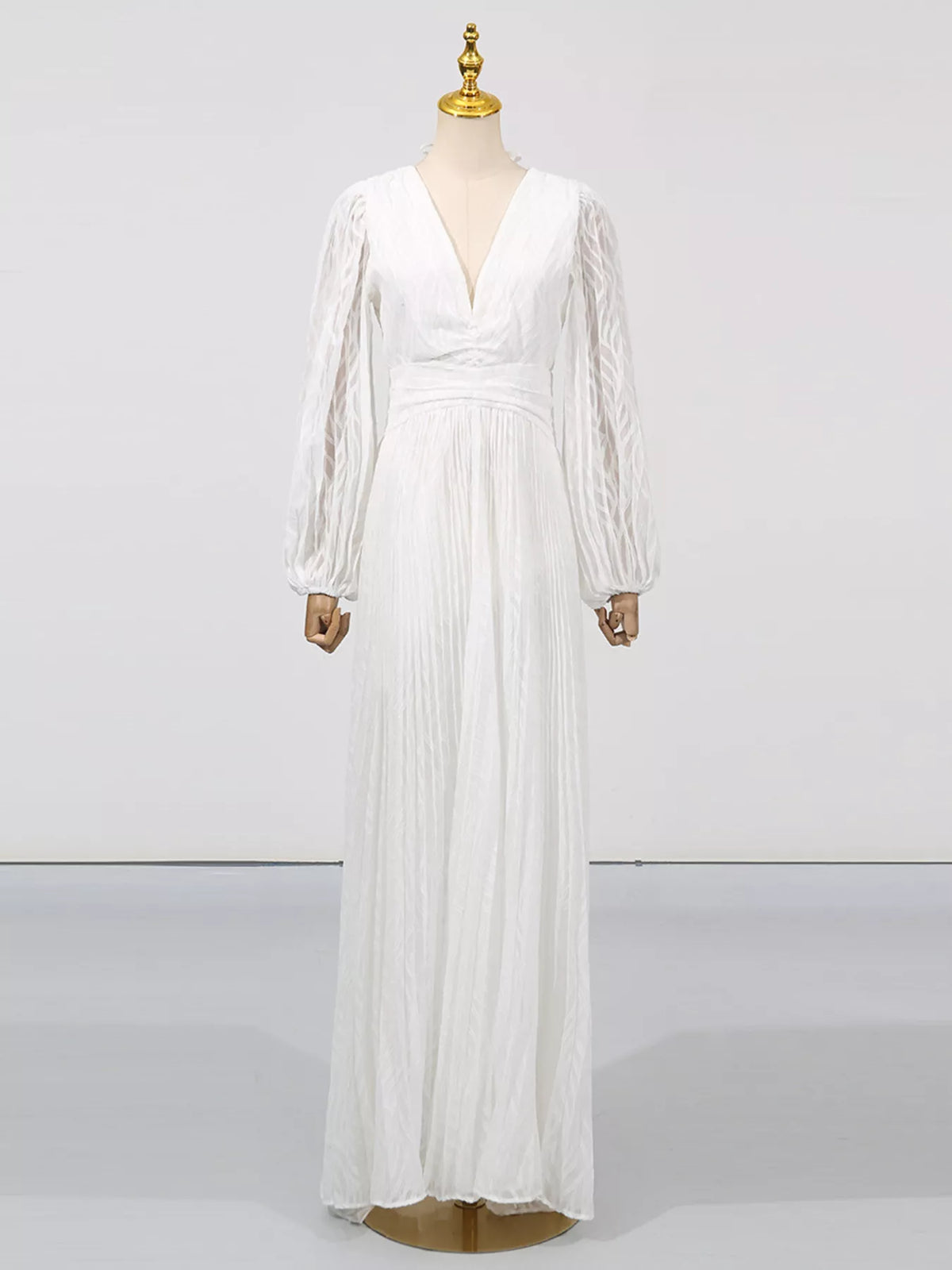 V-Neck Long Sleeve Maxi Dress in White