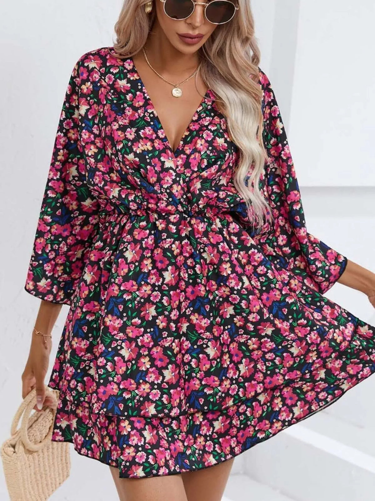 Floral Ruffle-Hem Tiered Mini Dress