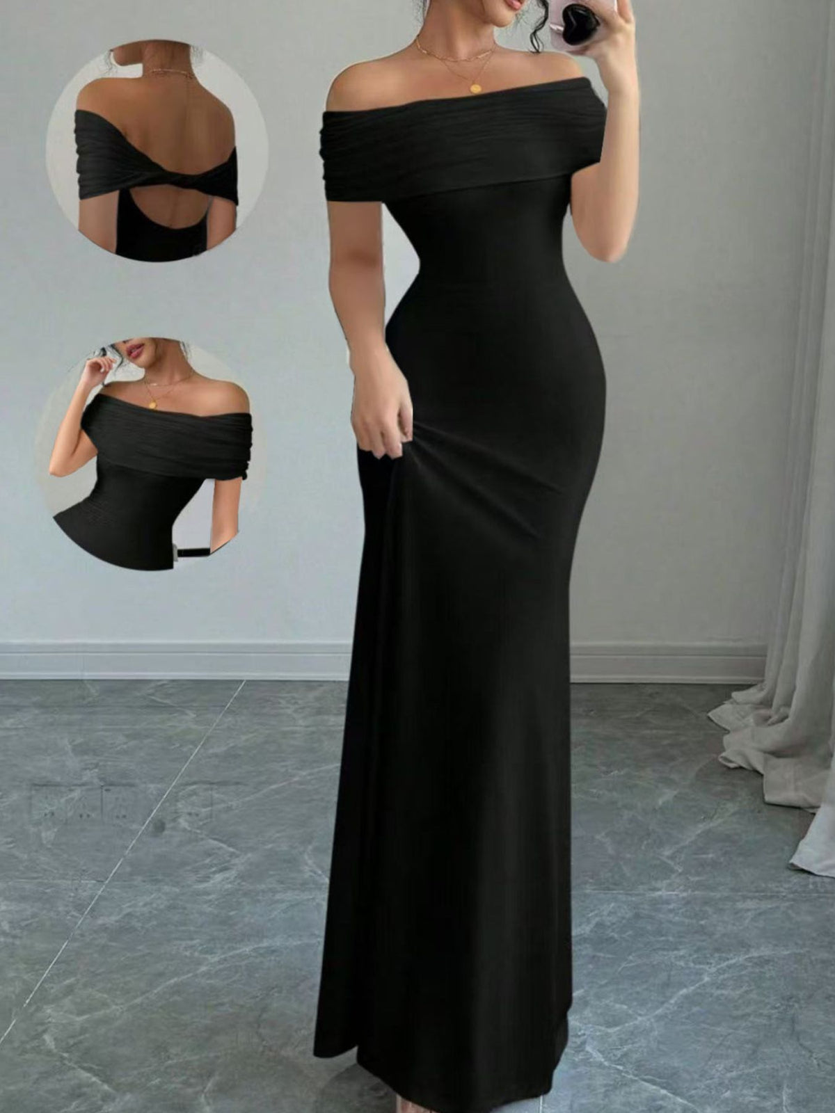 Off-Shoulder Backless Bodycon Maxi Dress