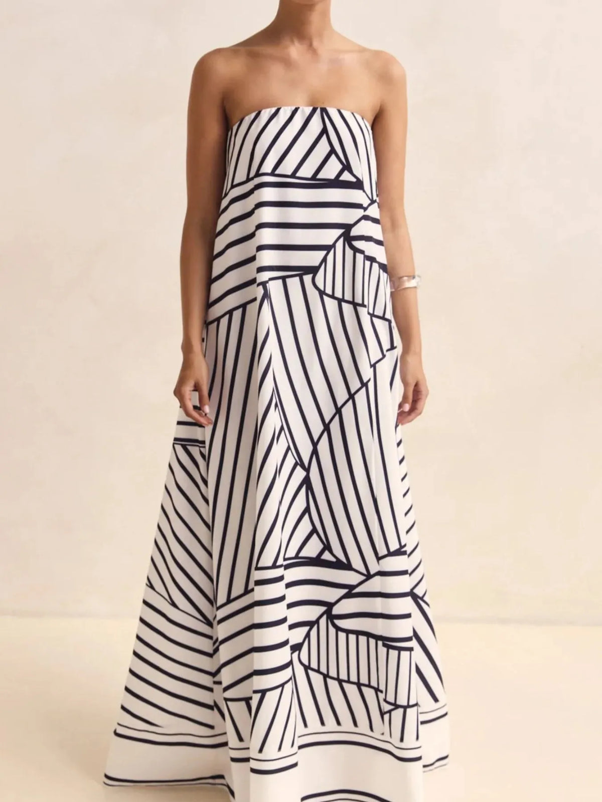 Smocked Printed Tube Maxi Dress