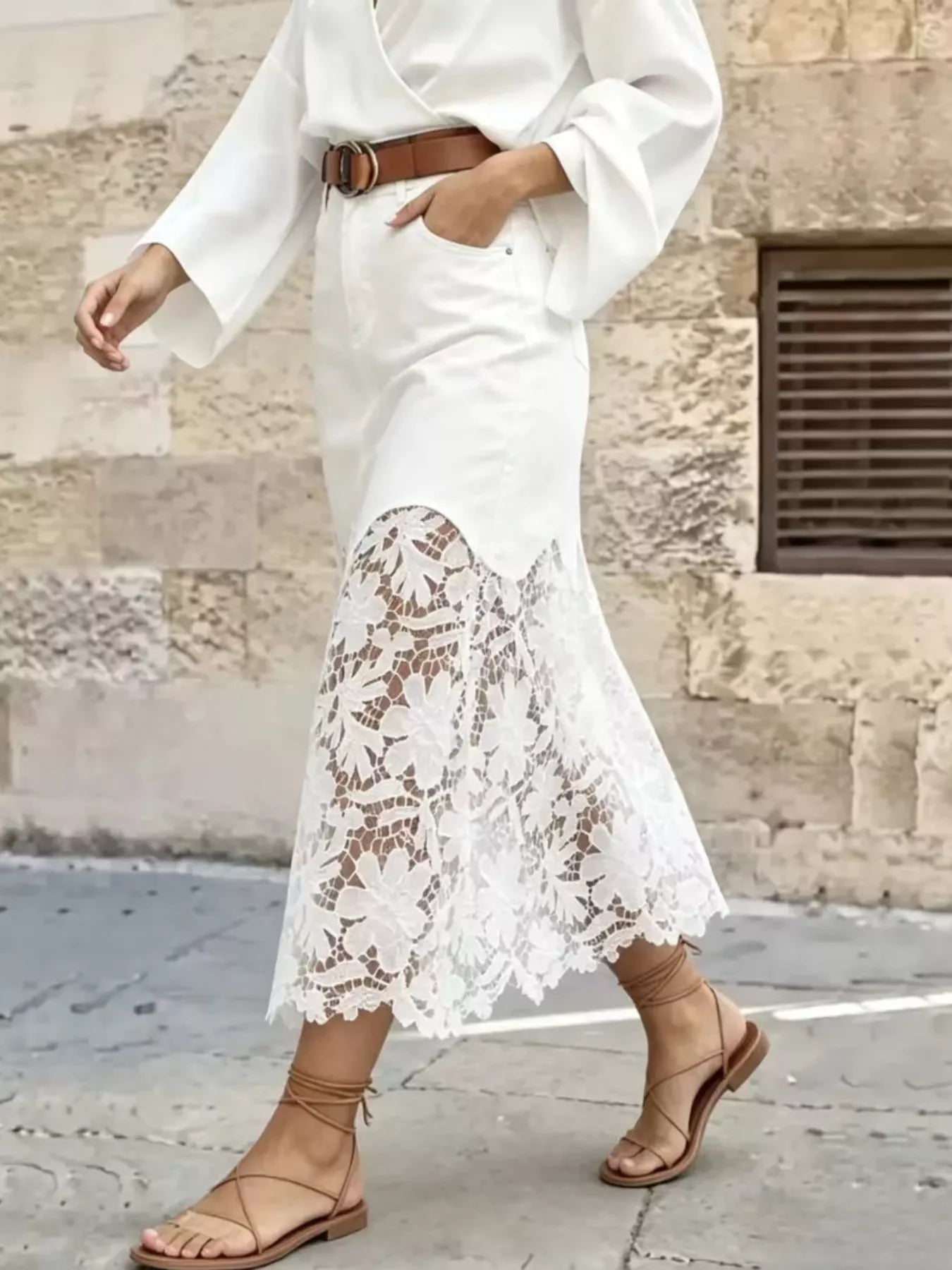 Lace-Trimmed Slit Skirt