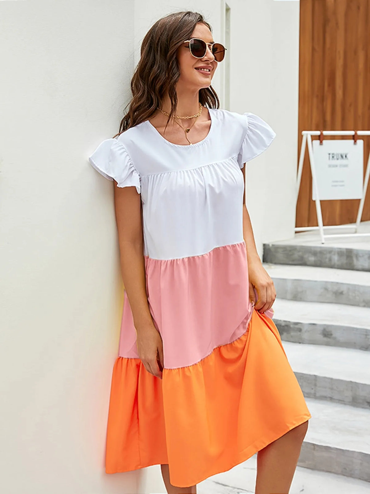 Color Block Tiered Ruffle Dress in Orange by ArtisticExpression