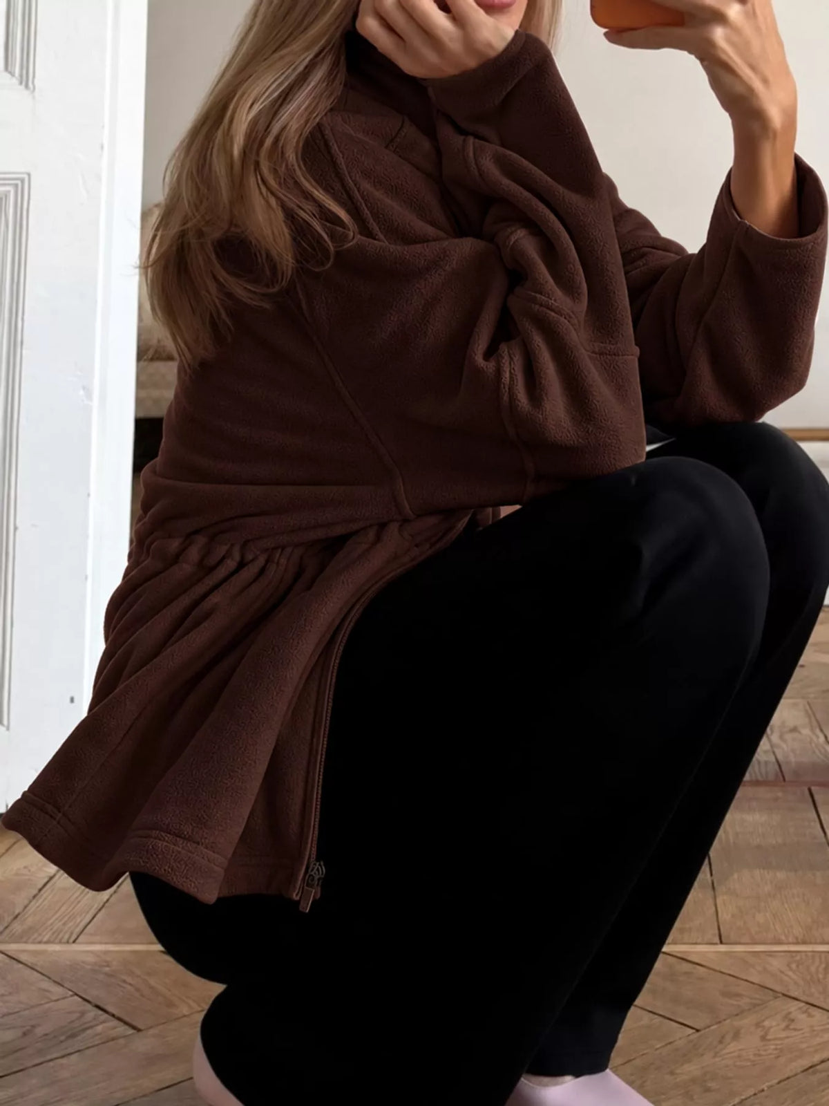 Drawstring Fleece Zip-Up Jacket