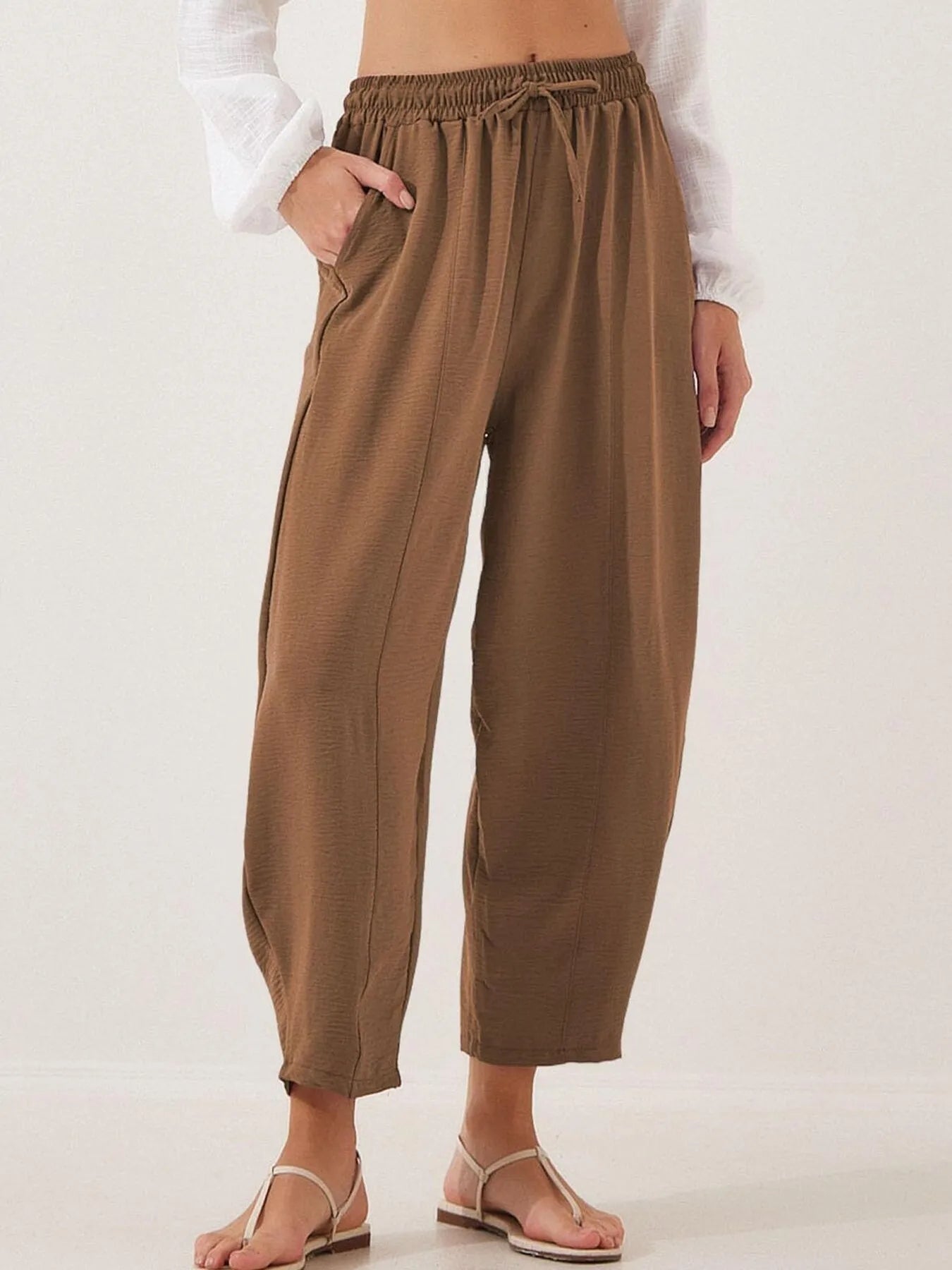 Drawstring Wide Leg Cropped Pants