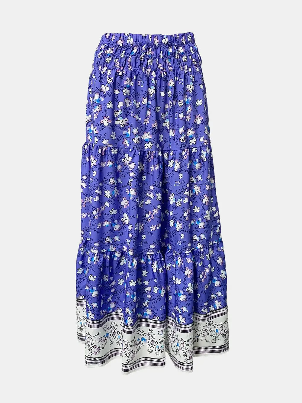 Tiered Printed Elastic-Waist Skirt