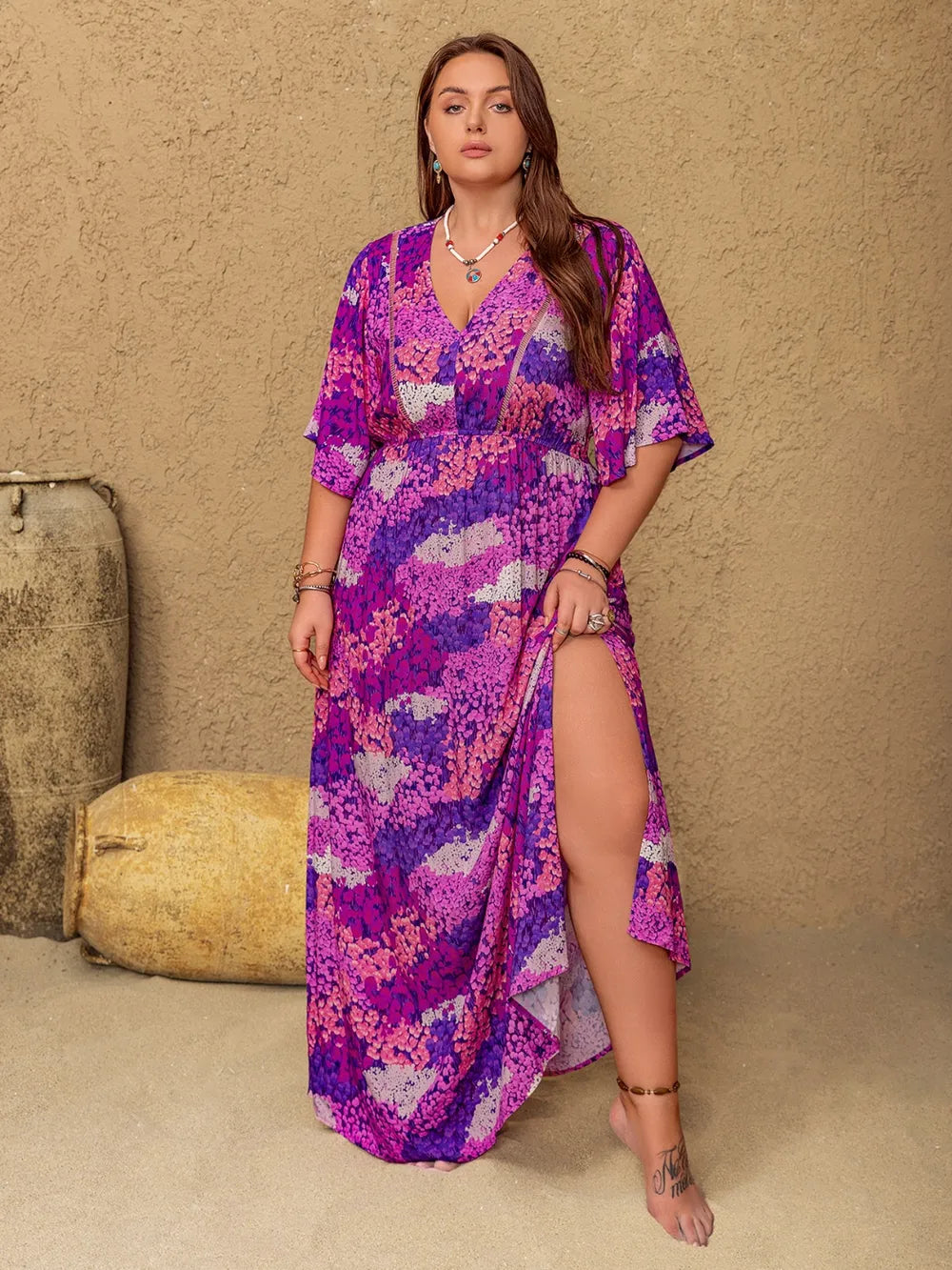 Slit Half Sleeve Maxi Dress in Vivid Violet