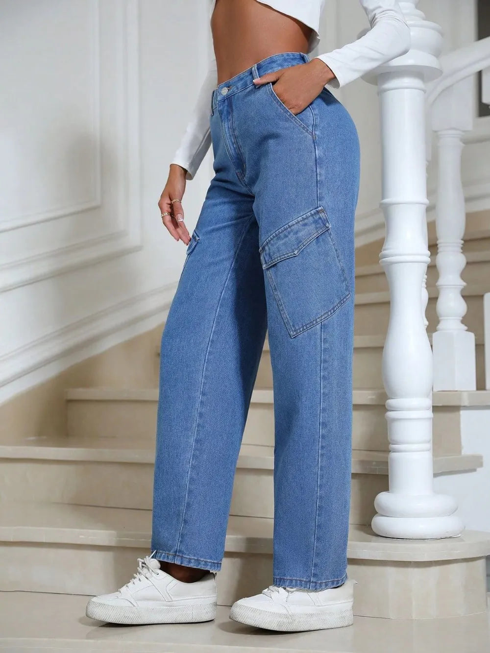 High Waist Straight Leg Jeans in Medium Wash