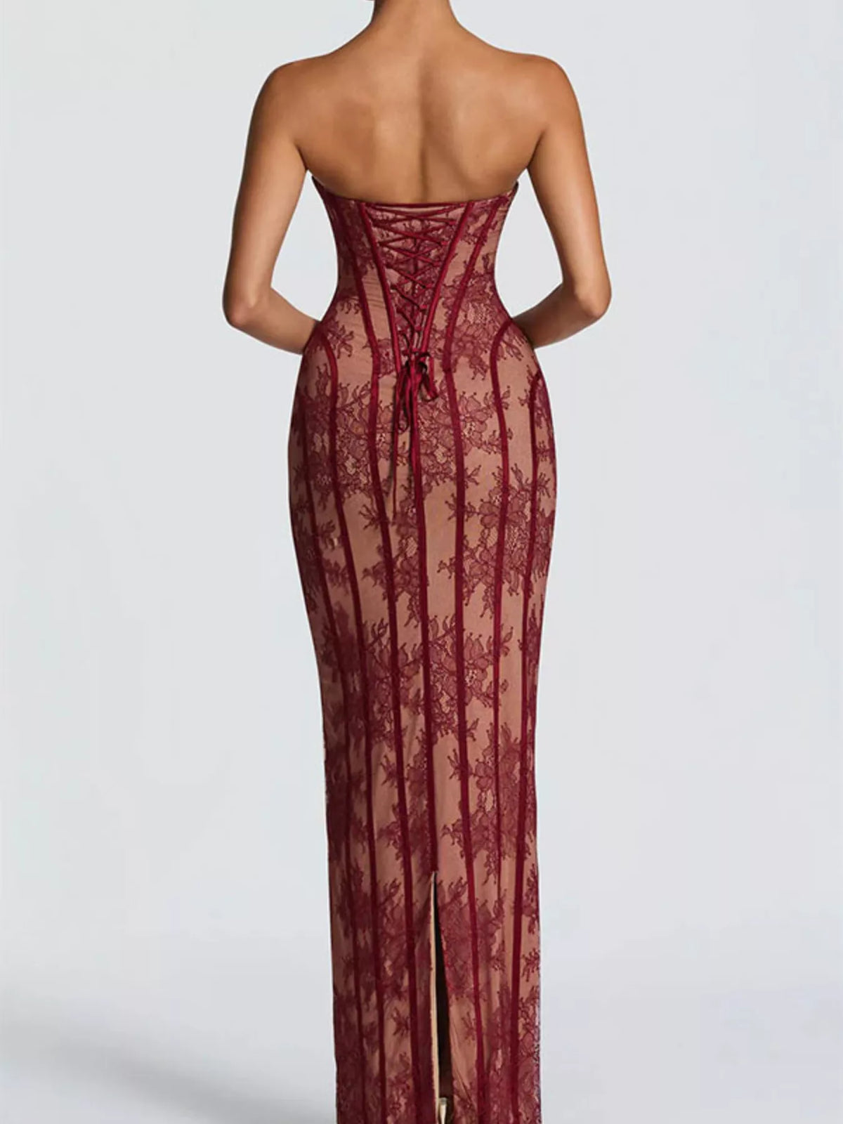 Lace-Up Back Strapless Maxi Dress