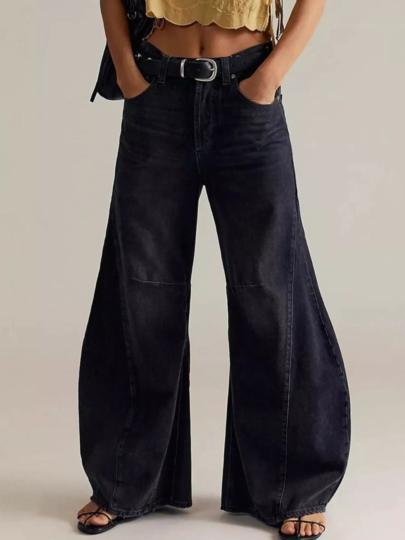 Washed Wide Leg Jeans with Pockets by Dreamy Drapes