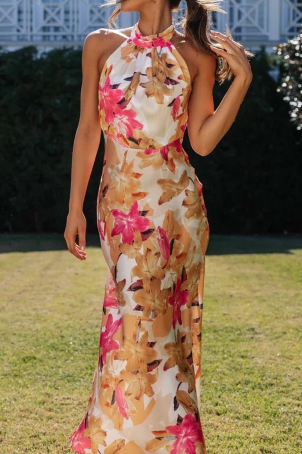 Floral Halter Neck Maxi Dress with Side Slit