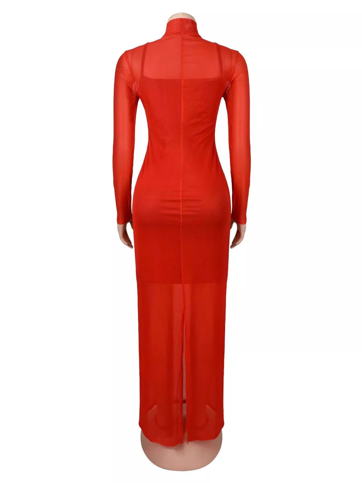 Cami & Rhinestone Mesh Maxi Dress Set in Red