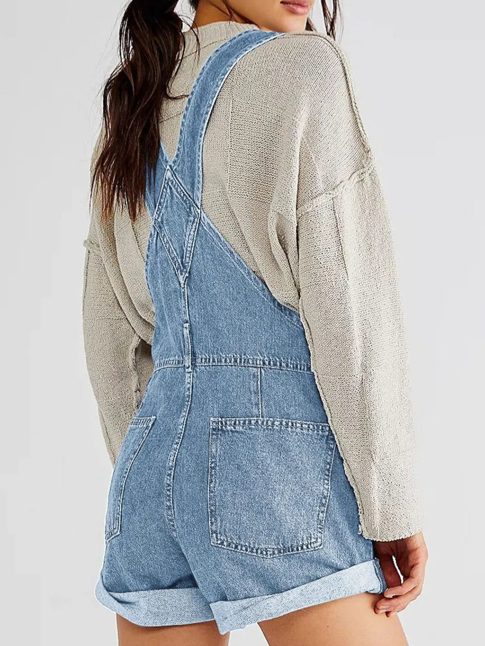 Square Neck Wide Strap Denim Overalls in Light Wash by Dreamy Drapes