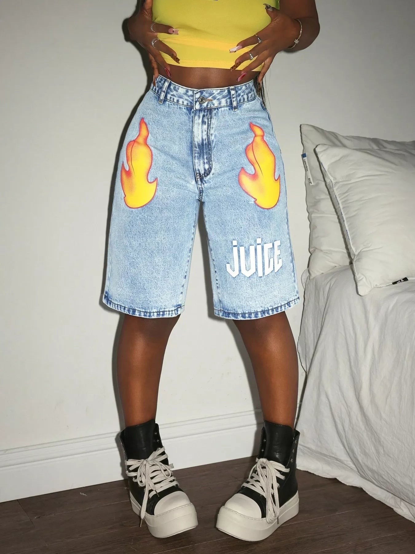 High-Waisted Denim Shorts in Blue