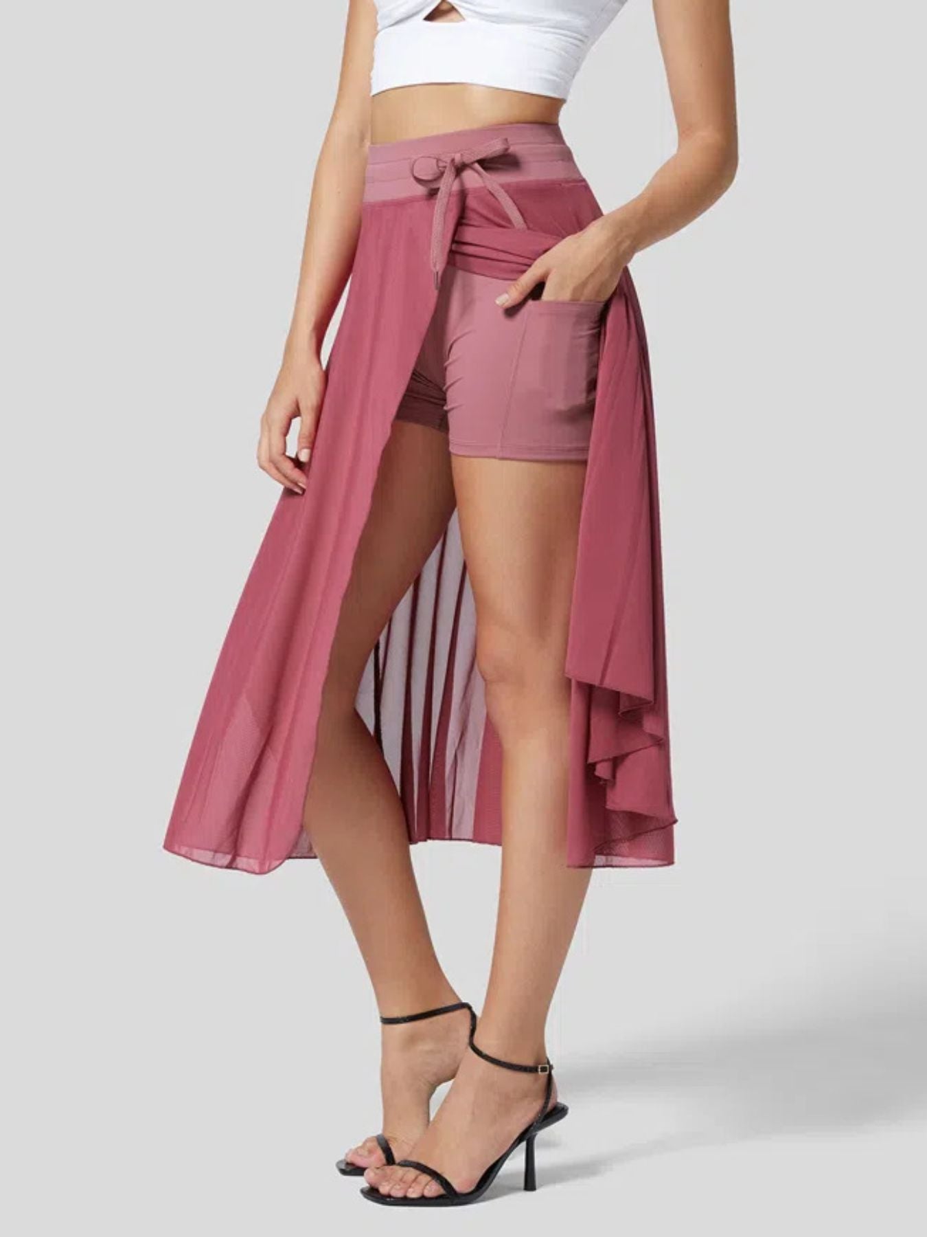 Slit Flowy Skirt with Built-In Shorts